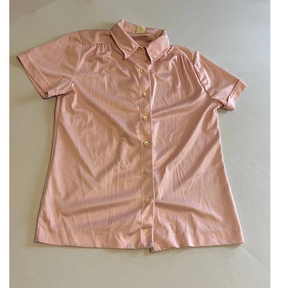 Vintage Lee Mar Pageantry Knit Pink Button Down Blouse M